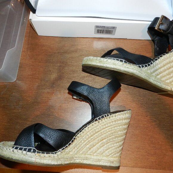 Joie Lena Black Leather Espadrille Wedge Sandals Ankle Strap size EU 38 - Picture 7 of 12
